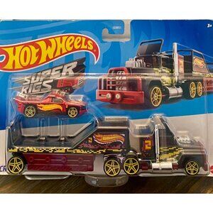 Hot Wheels Super Rigs Crew Carrier With Red Flame Car Die-Cast Toy Set